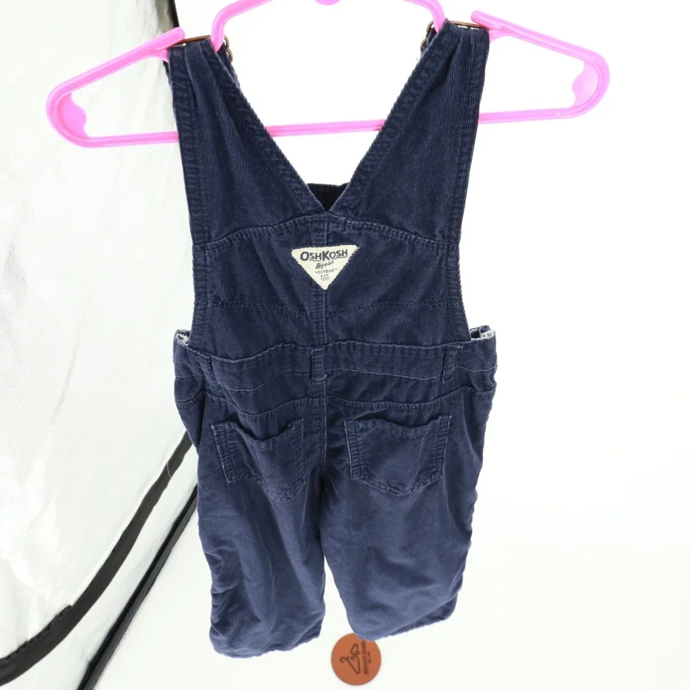 OshKosh Bgosh Toddler Navy Blue Corduroy‎ Vestbak Overalls Size 3T Flower Accent